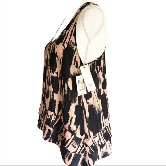 Aqua Silk Tank Top Tiered Hem Medium Black Peach - Picture 5 of 7
